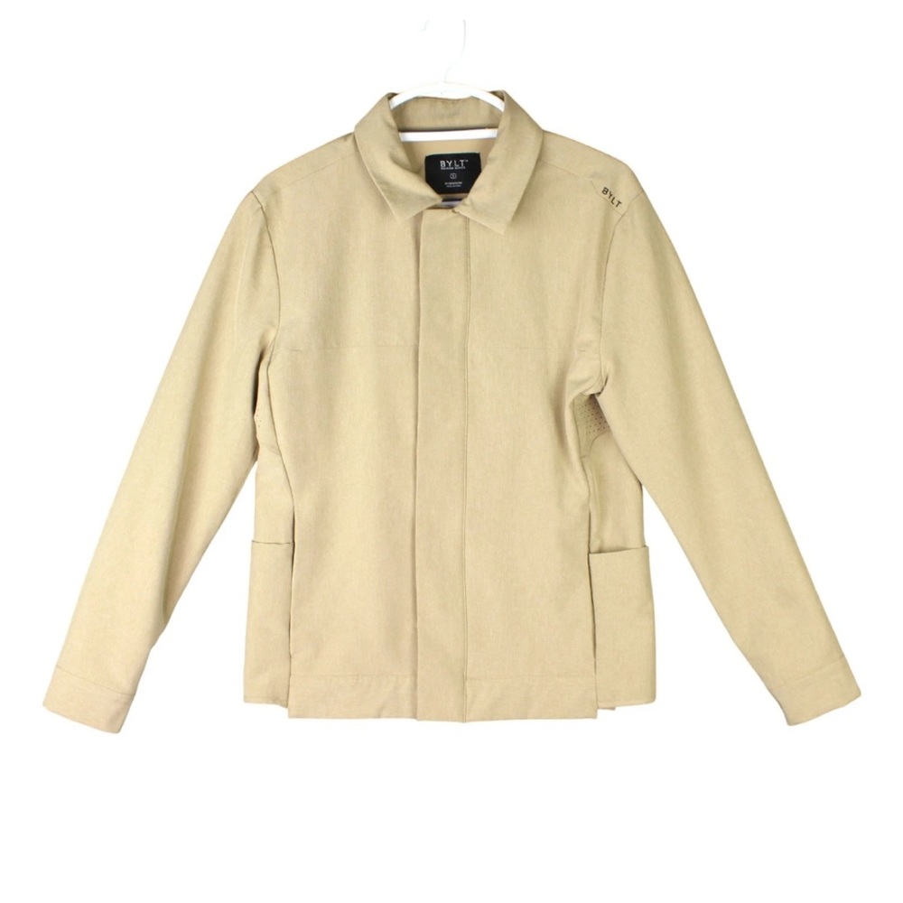 BYLT District Jacket Mens Small Stretch Performance Snap Button Collar Beige Tan